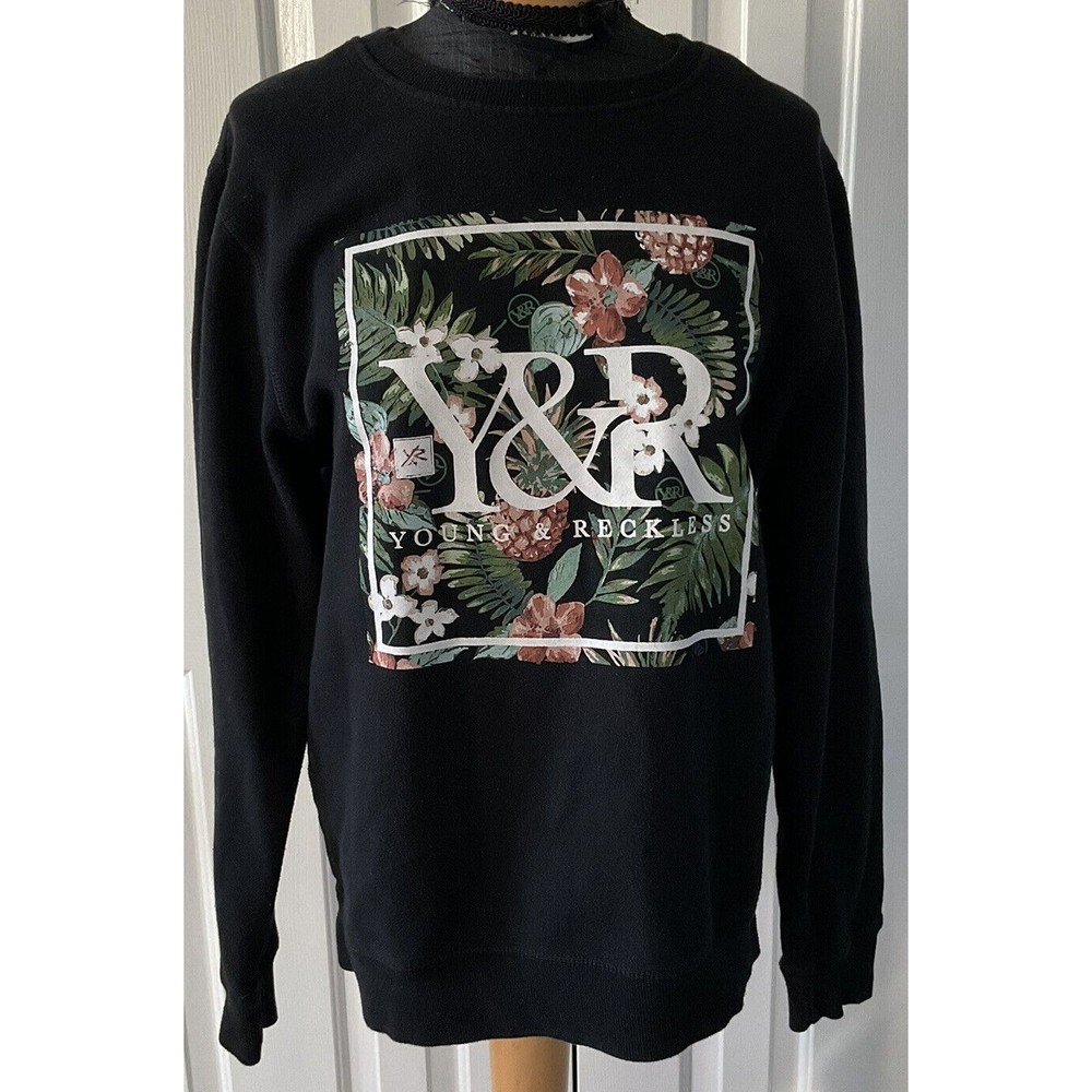 Y&R Young and Reckless Black and Floral Sweatshirt size Large